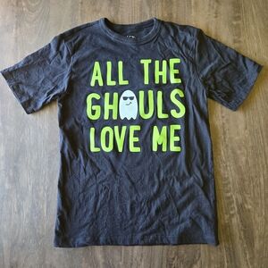 Kids Black Graphic Tee - All The Ghouls Love Me Halloween T-Shirt Size 7 / 8